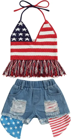 Adobabirl Toddler Baby Girl Summer Outfits Sleeveless Ribbed Halter Top and Shorts Set Kids Fashion Clothes with Belt