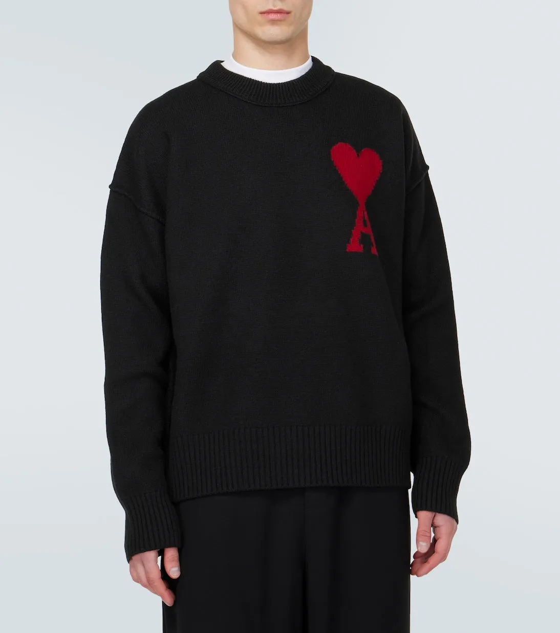 Ami Paris natural wool ami de cœur sweater, black