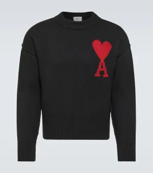 Ami Paris natural wool ami de cœur sweater, black