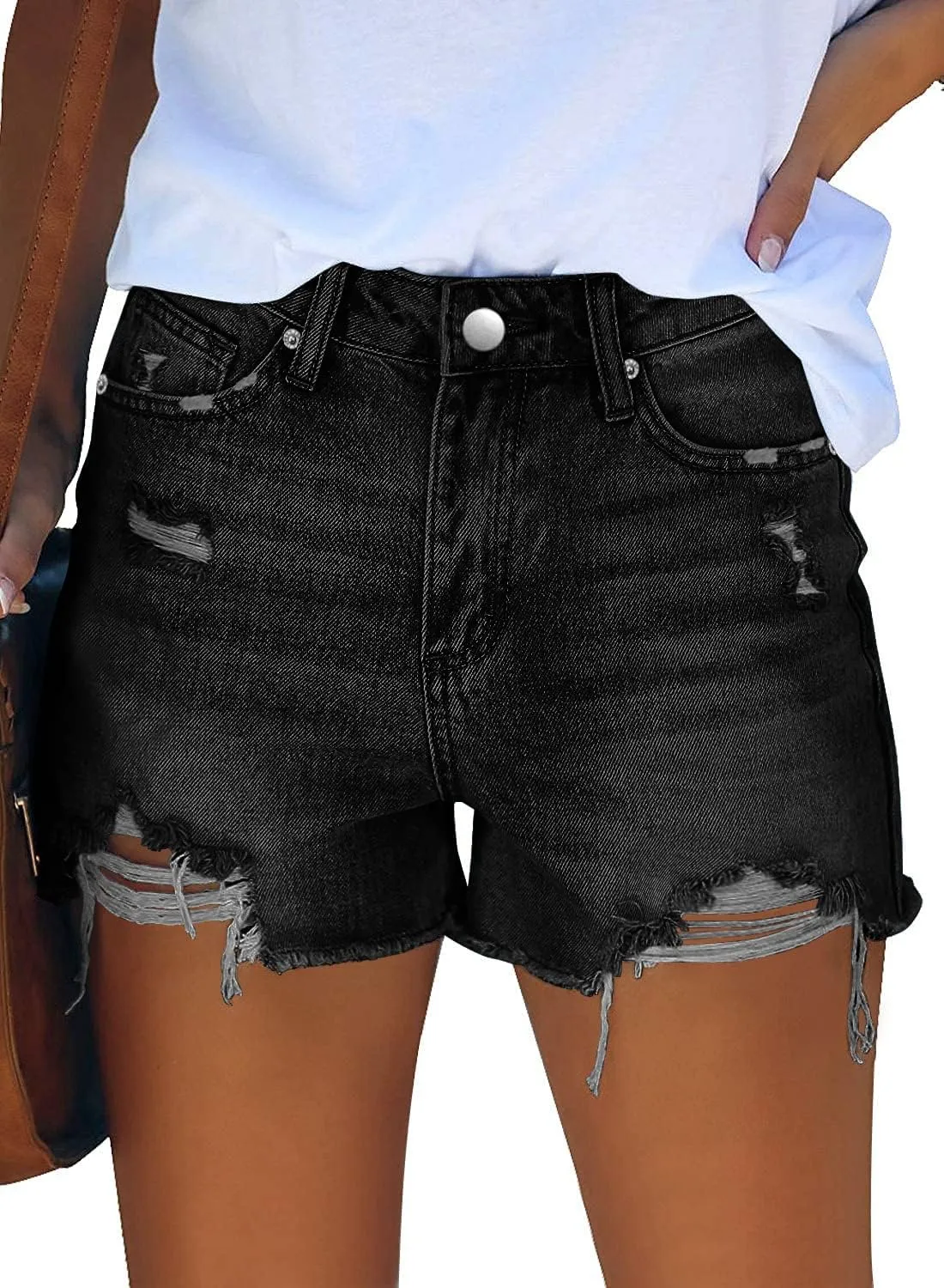 Angerella Women's Denim Shorts Mid Rise Ripped Jean Short