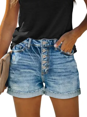 Angerella Women's Denim Shorts Mid Rise Ripped Jean Short