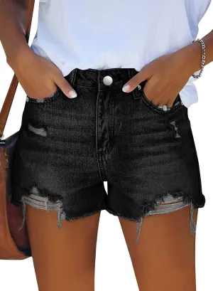 Angerella Women's Denim Shorts Mid Rise Ripped Jean Short