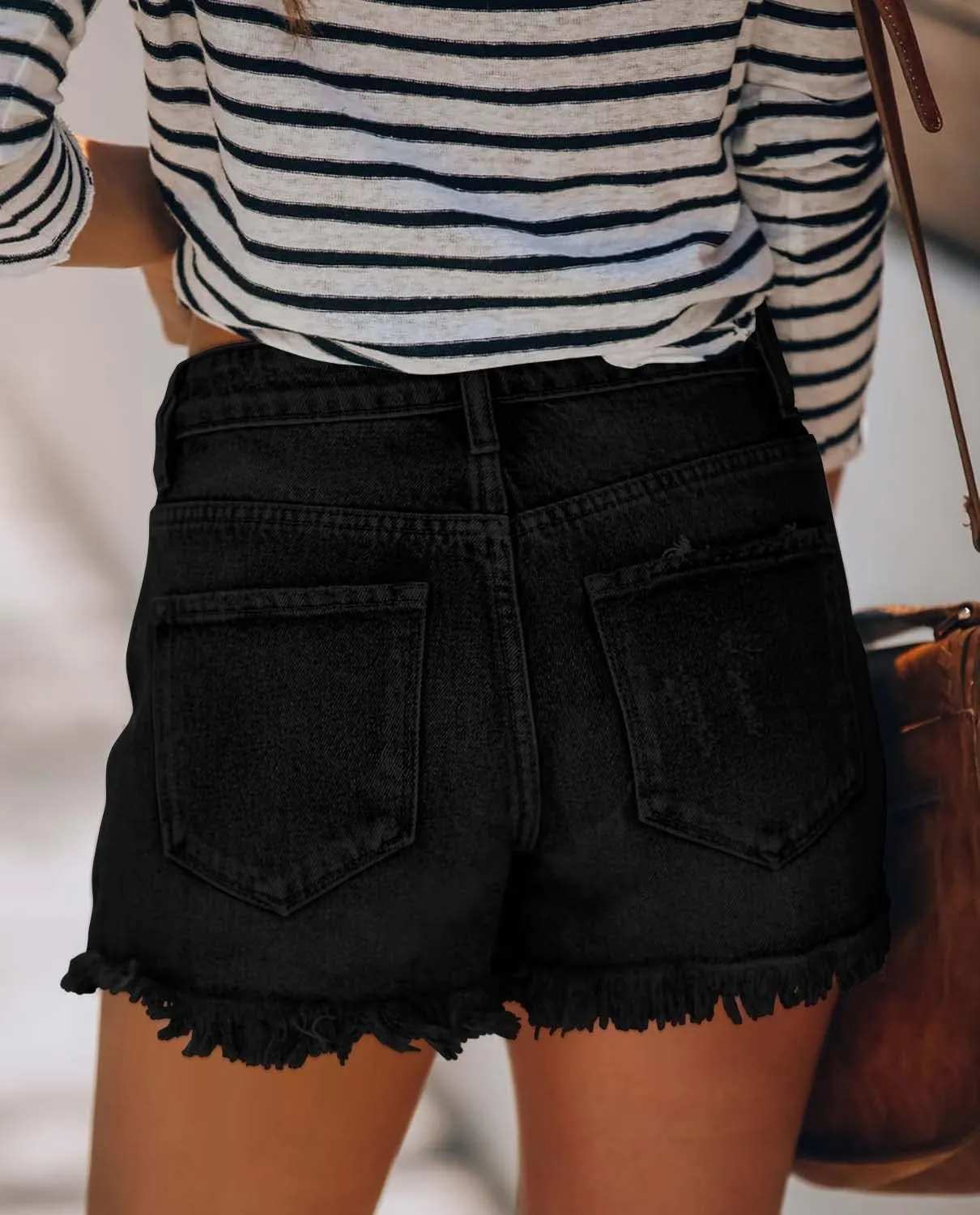 Angerella Women's Denim Shorts Mid Rise Ripped Jean Short