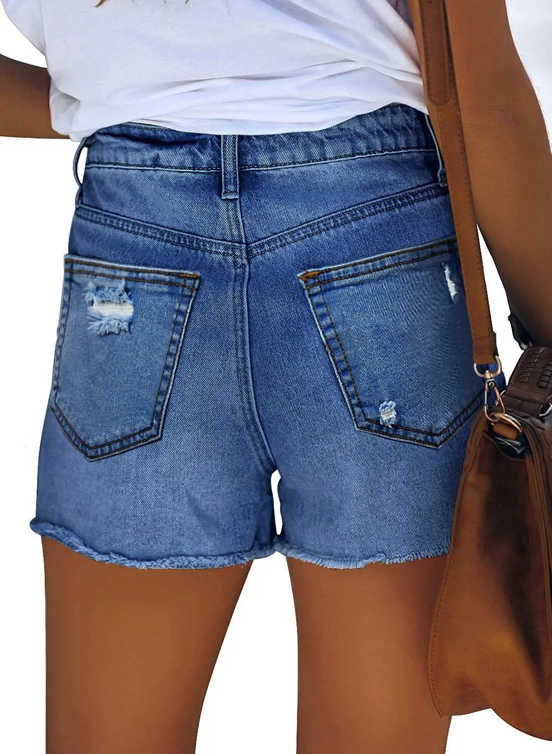 Angerella Women's Denim Shorts Mid Rise Ripped Jean Short