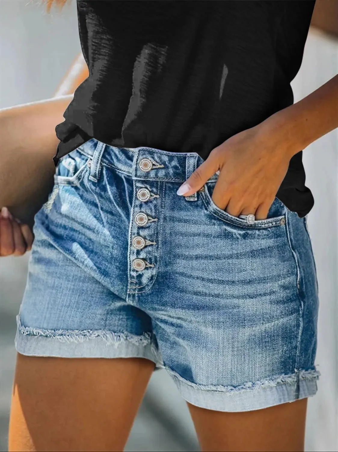 Angerella Women's Denim Shorts Mid Rise Ripped Jean Short