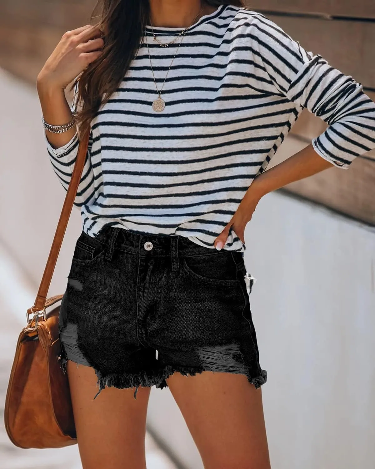 Angerella Women's Denim Shorts Mid Rise Ripped Jean Short