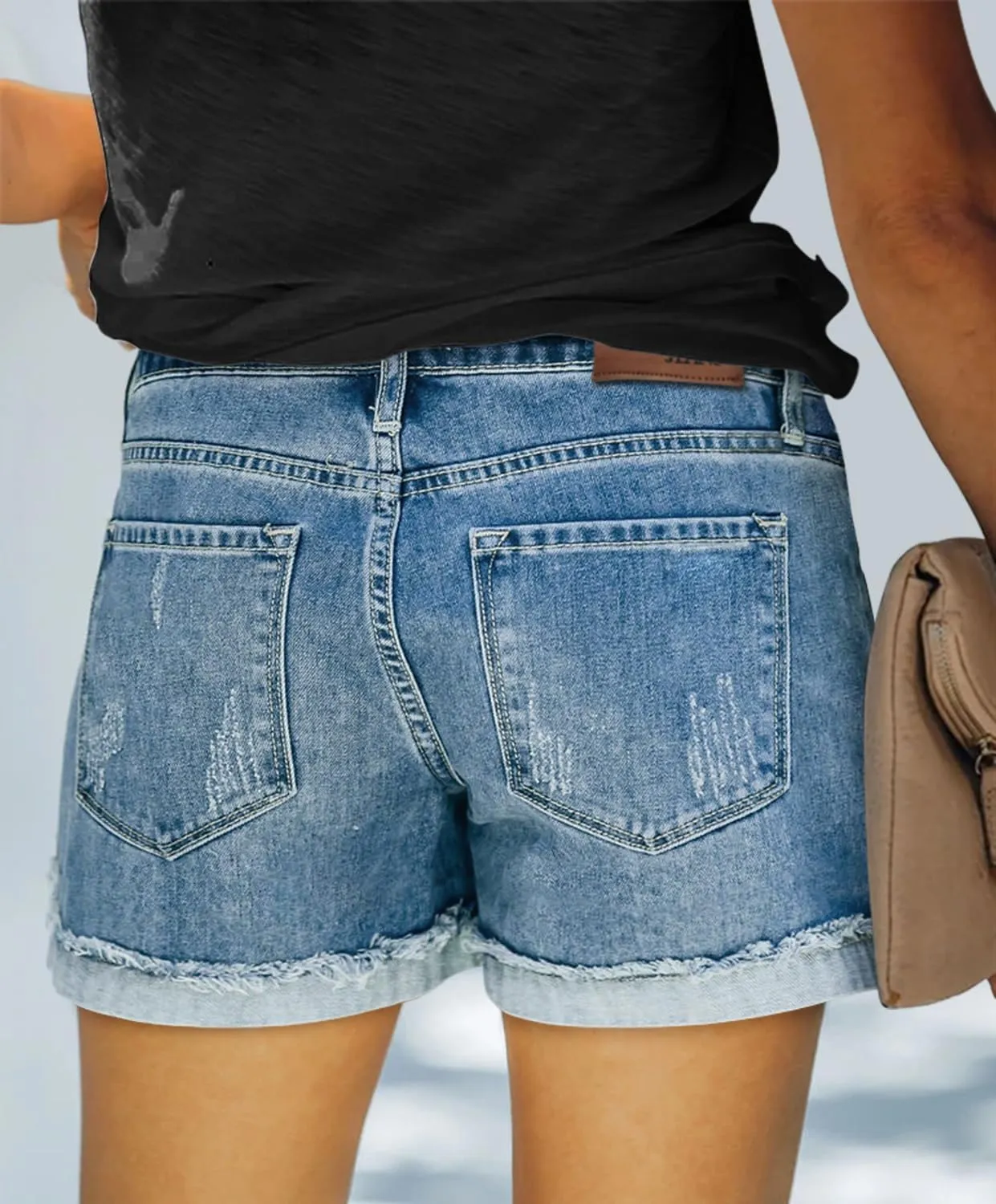 Angerella Women's Denim Shorts Mid Rise Ripped Jean Short