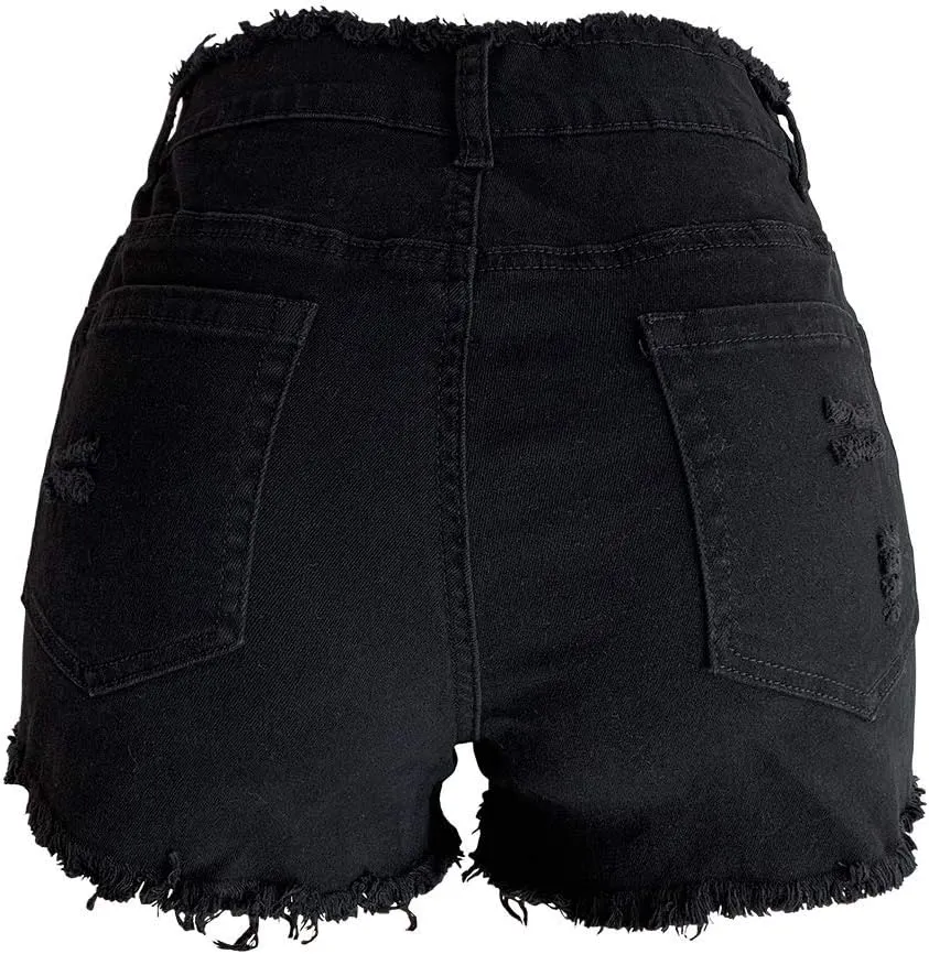 Aodrusa Womens Ripped Denim Shorts Mid Waist Sexy Short Cutoff Distressed
