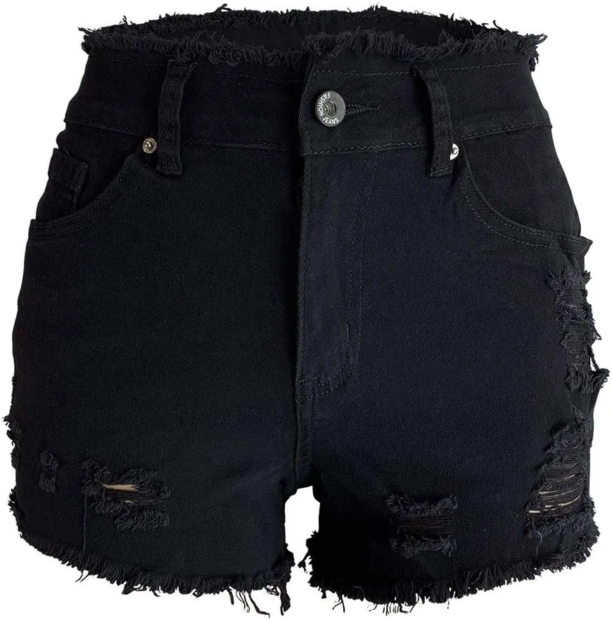 Aodrusa Womens Ripped Denim Shorts Mid Waist Sexy Short Cutoff Distressed