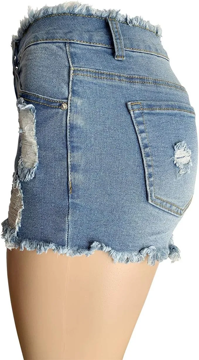 Aodrusa Womens Ripped Denim Shorts Mid Waist Sexy Short Cutoff Distressed