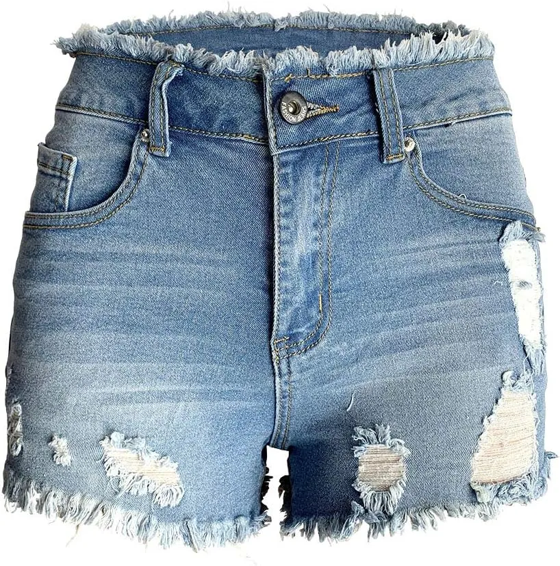 Aodrusa Womens Ripped Denim Shorts Mid Waist Sexy Short Cutoff Distressed