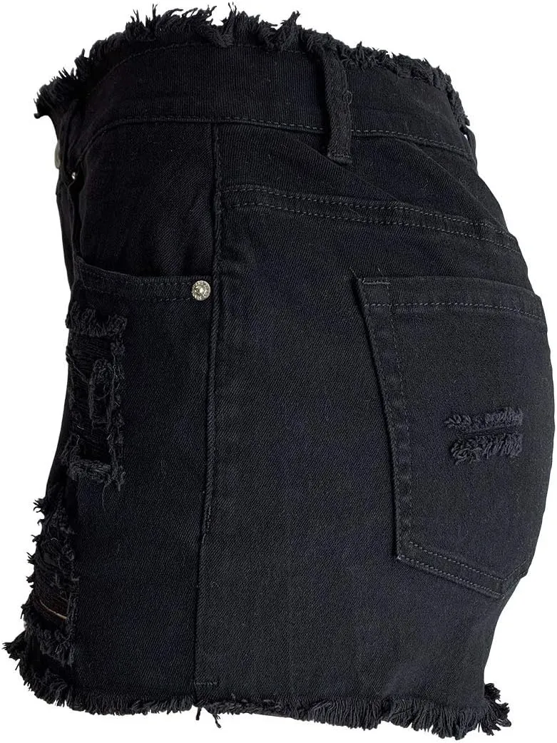 Aodrusa Womens Ripped Denim Shorts Mid Waist Sexy Short Cutoff Distressed