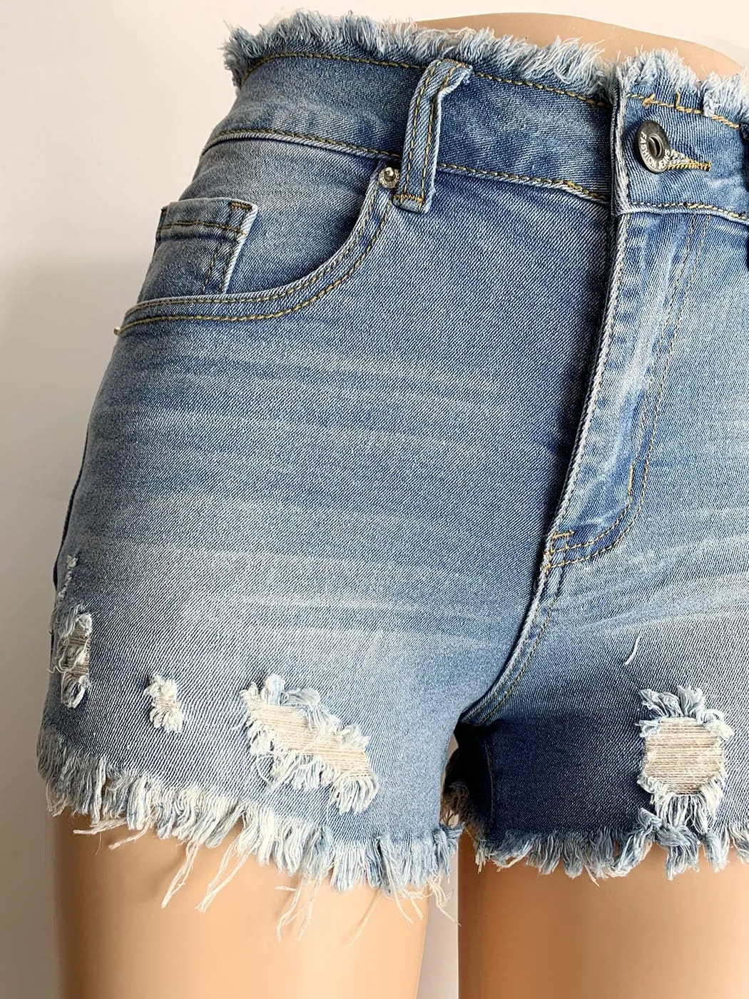 Aodrusa Womens Ripped Denim Shorts Mid Waist Sexy Short Cutoff Distressed