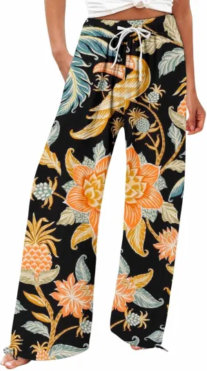 Boho Pants for Women Linen Palazzo Pants 2025 Summer High Waisted Boho Wide Leg Lounge Pant Trousers with Pocket