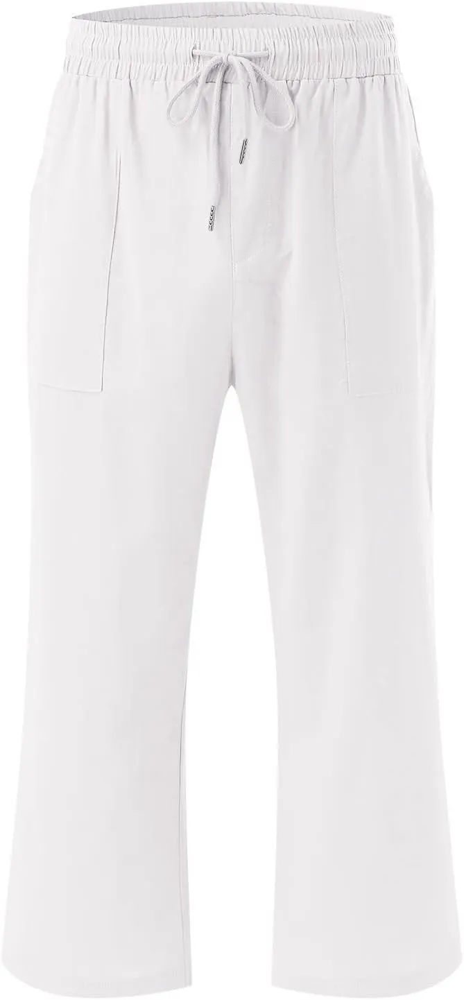 Capris Pants for Women Cotton Linen Casual Summer 2025 Straight Leg Loose Drawstring Elastic Waist Cropped Trouser