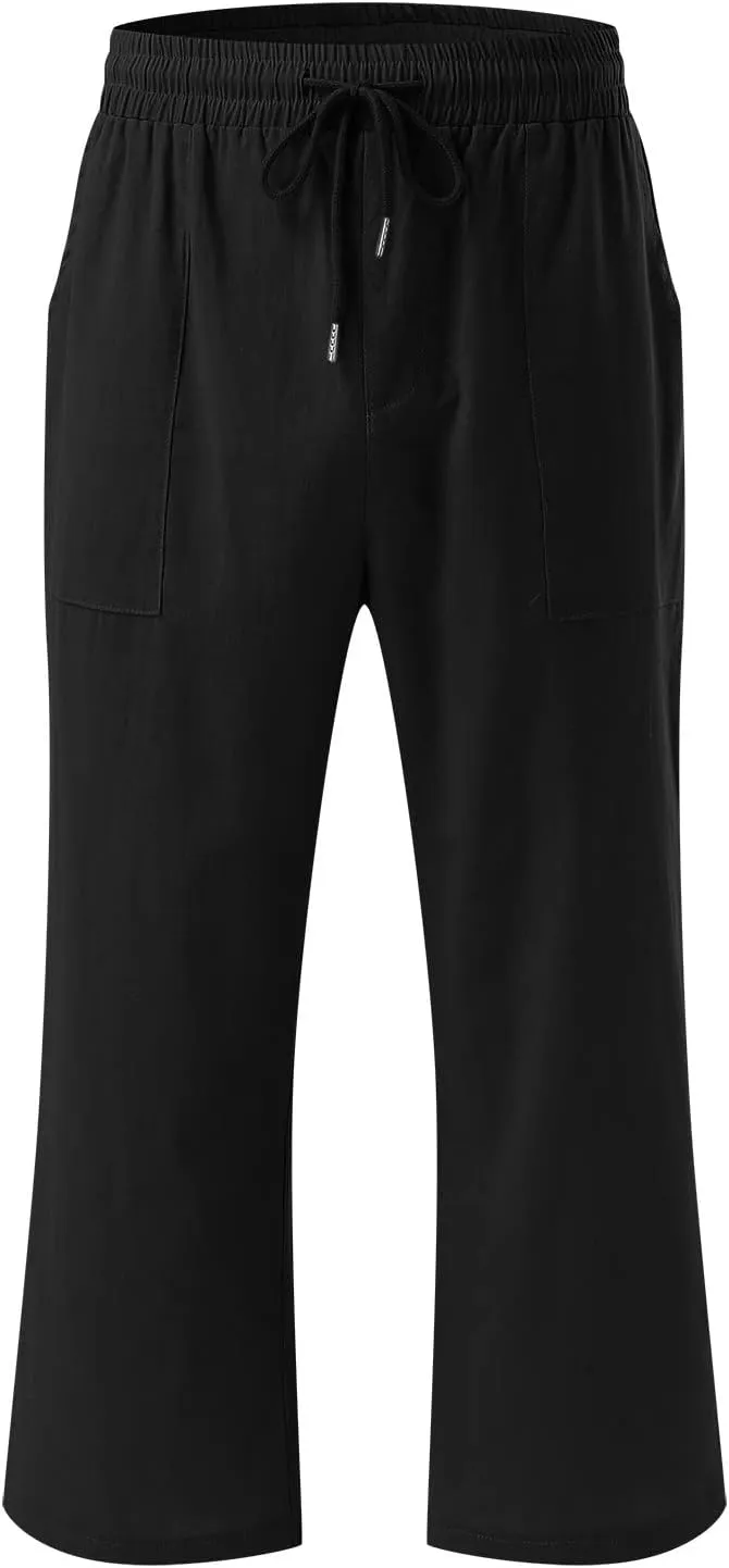 Capris Pants for Women Cotton Linen Casual Summer 2025 Straight Leg Loose Drawstring Elastic Waist Cropped Trouser