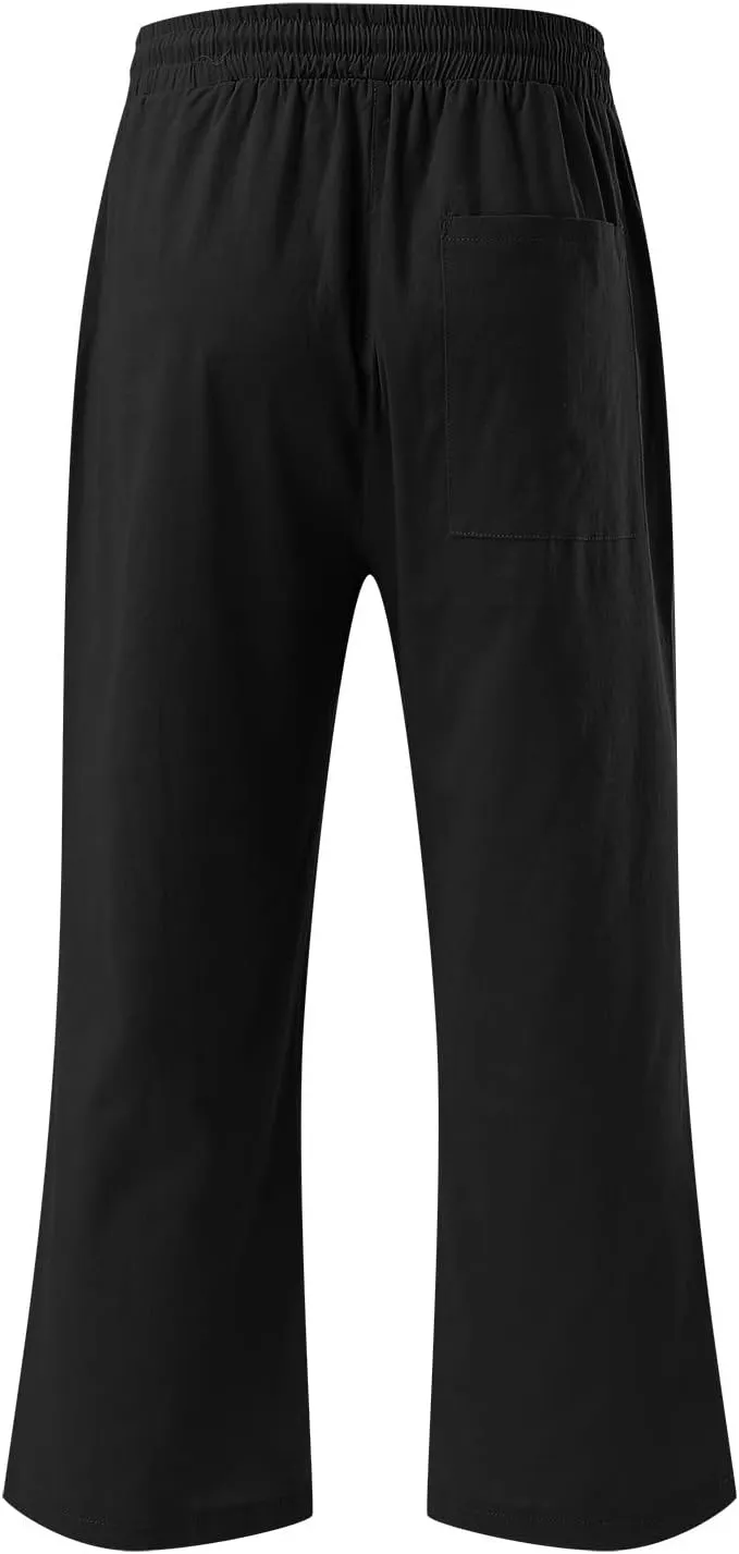 Capris Pants for Women Cotton Linen Casual Summer 2025 Straight Leg Loose Drawstring Elastic Waist Cropped Trouser