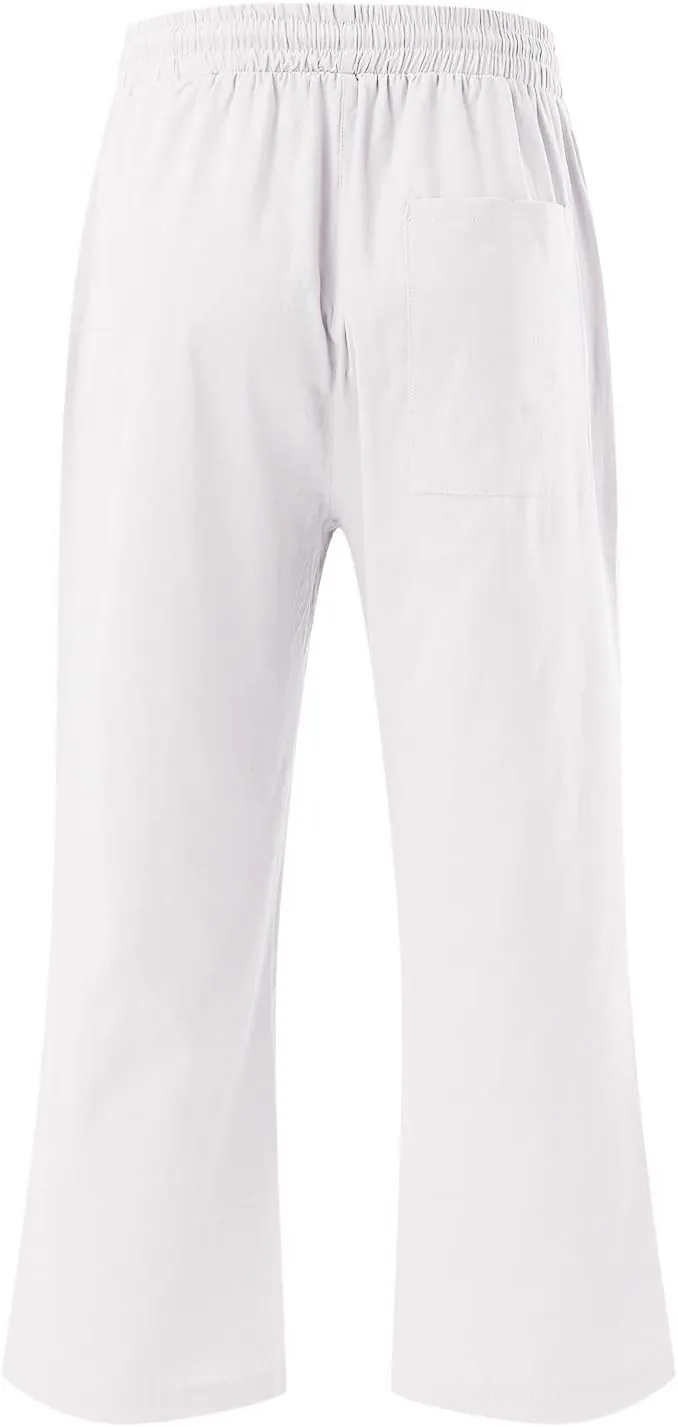 Capris Pants for Women Cotton Linen Casual Summer 2025 Straight Leg Loose Drawstring Elastic Waist Cropped Trouser
