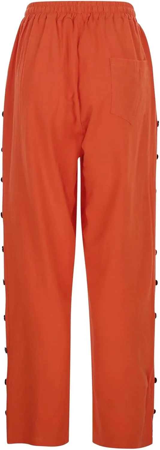 Casual Pants for Women Elastic Waisted Summer Trendy Linen Capri Pants Beach Wide Leg Baggy Cotton Cropped Trousers