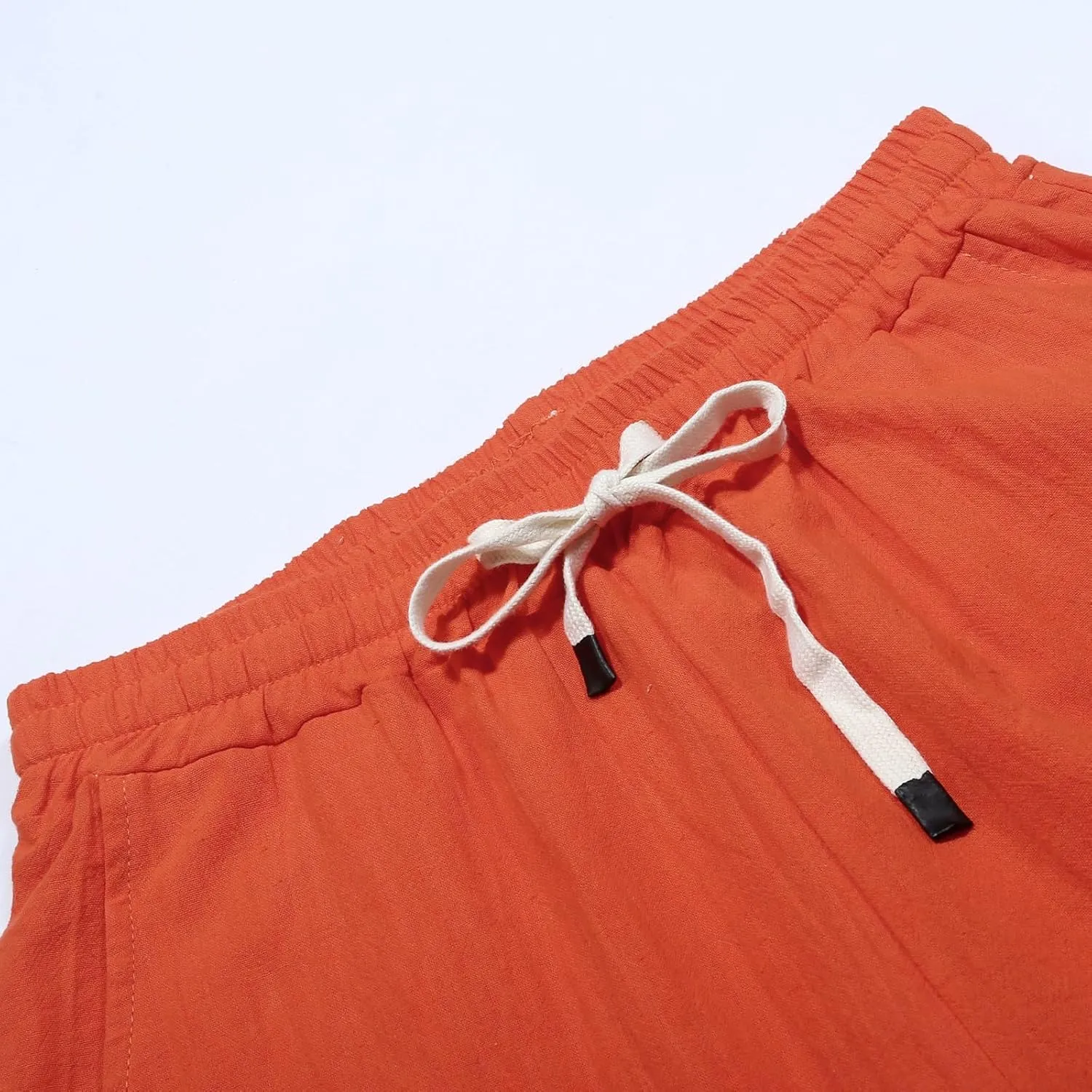 Casual Pants for Women Elastic Waisted Summer Trendy Linen Capri Pants Beach Wide Leg Baggy Cotton Cropped Trousers