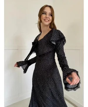 Collar Detailed Polka Dot Maxi Dress SBC-044