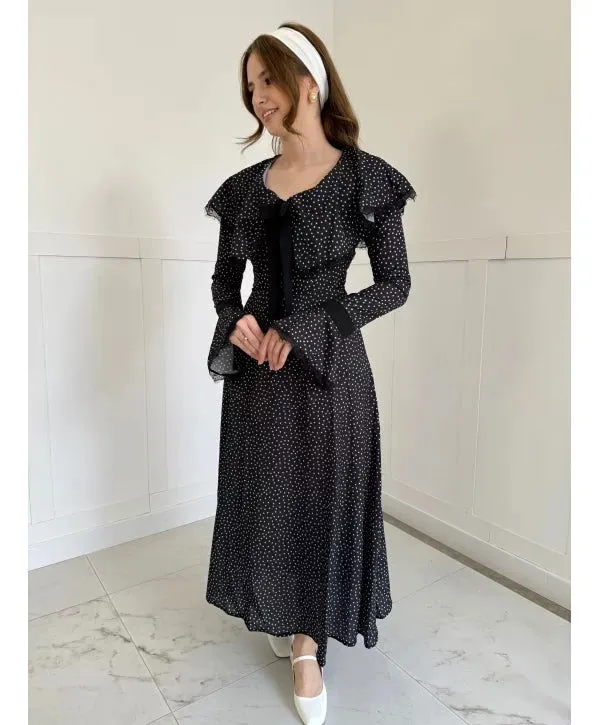 Collar Detailed Polka Dot Maxi Dress SBC-044