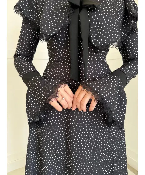 Collar Detailed Polka Dot Maxi Dress SBC-044
