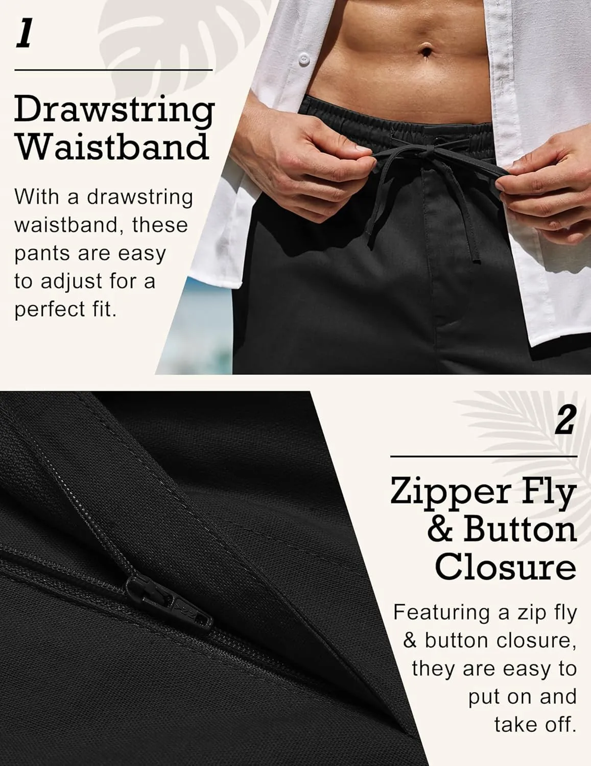 COOFANDY Men's Casual Linen Pants Elastic Waist Drawstring Beach Summer Pants Lightweight Linen Trousers
