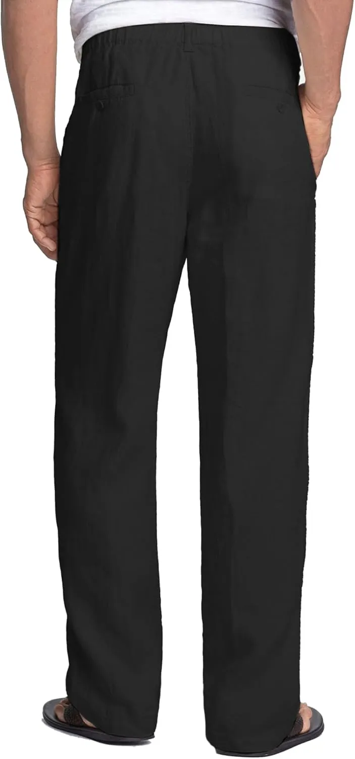 COOFANDY Men's Casual Linen Pants Elastic Waist Drawstring Beach Summer Pants Lightweight Linen Trousers