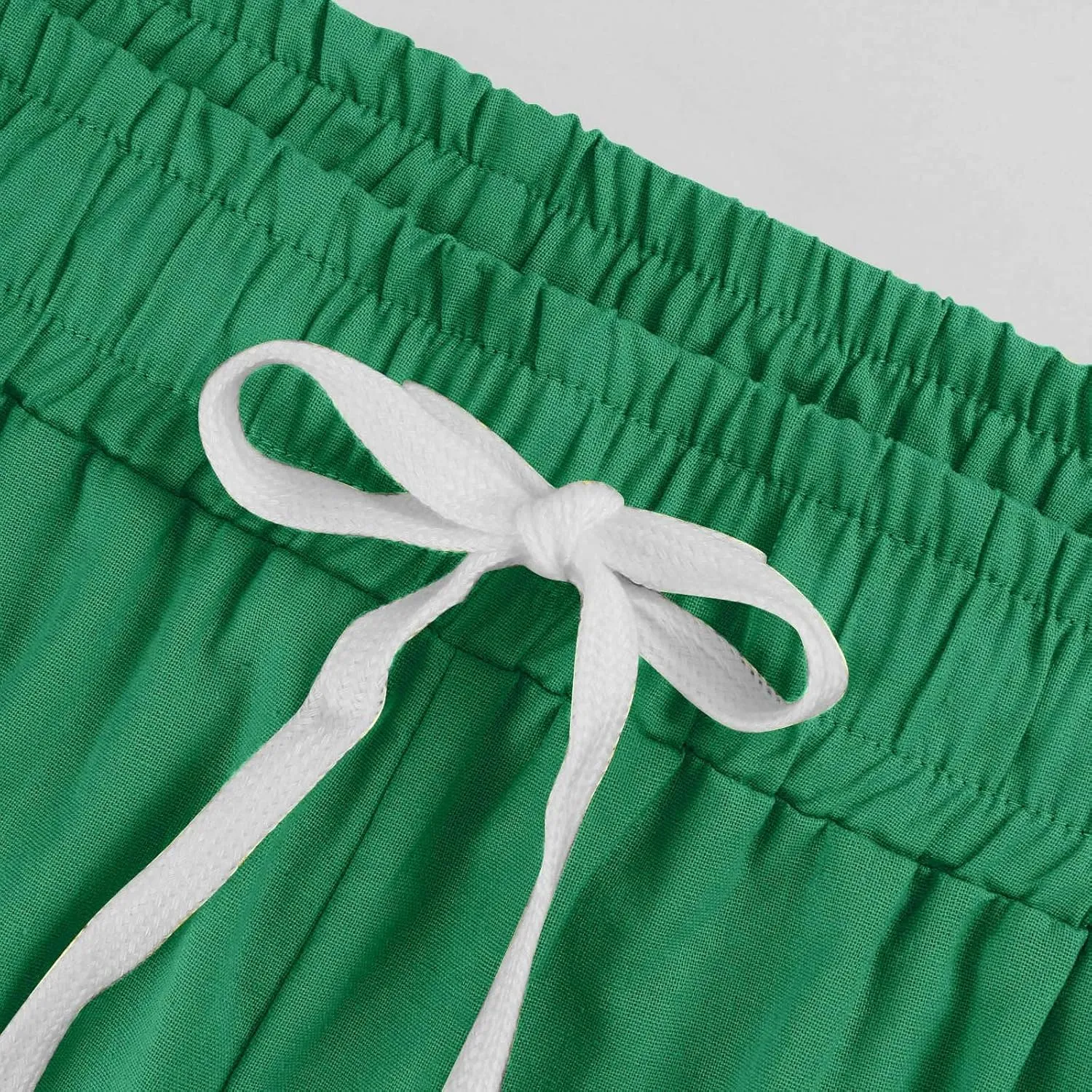 Cotton Linen Capri Pants for Women Casual Elastic Waist Drawstring Wide Leg 3/4 Short Lightweight Summer Beach Capris