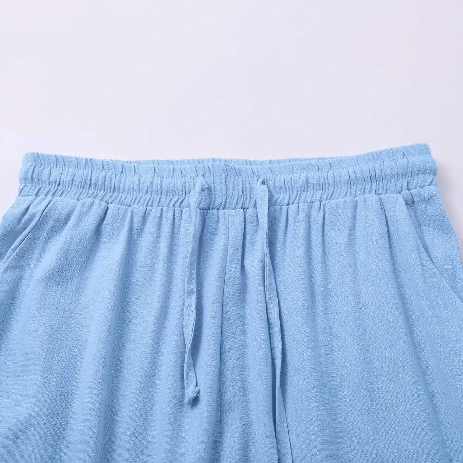 Cotton Linen Pants for Women Drawstring Elastic Waist Straight Leg Trousers Casual Spring and Summer Beach Pant