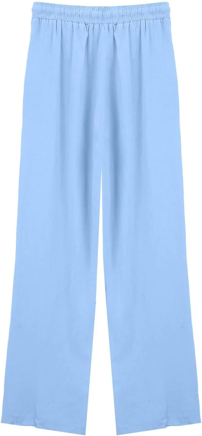 Cotton Linen Pants for Women Drawstring Elastic Waist Straight Leg Trousers Casual Spring and Summer Beach Pant