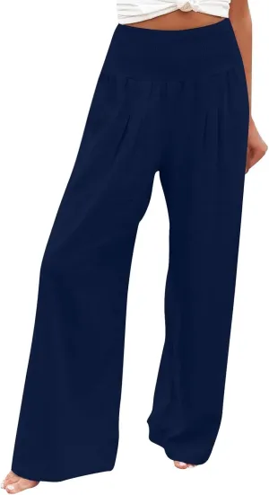 Cotton Linen Pants for Women High Waisted Casual Palazzo Pants Loose Fit Summer Wide Leg Lounge Beach Trousers with Pockets