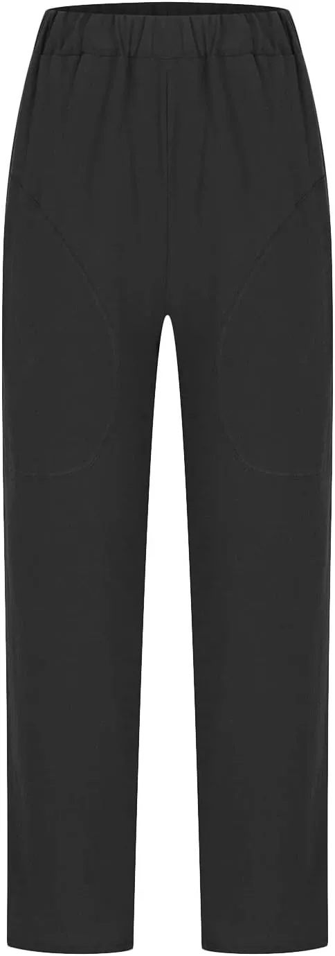 Cotton Linen Pants for Womens Elastic Waist Casual Pants Fashion Solid Color Lounge Long Trousers with Pockets