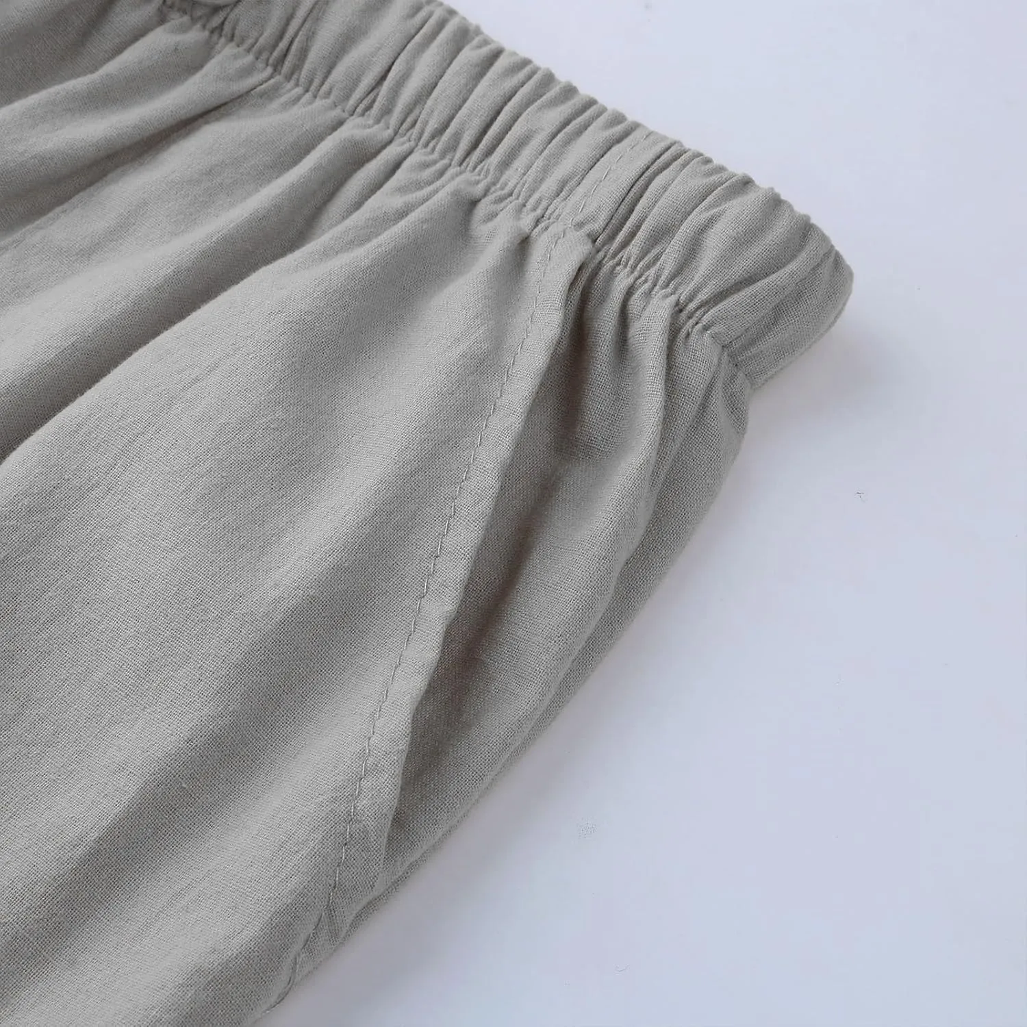 Cotton Linen Pants Women 2025 Casual Straight Leg Drawstring Elastic Hight Waist Trousers Pockets Loose Palazzo Pants