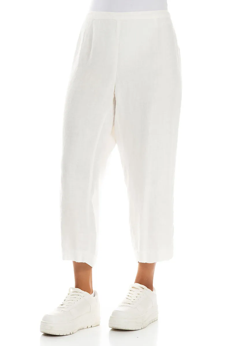 Cropped Off White Linen Trousers