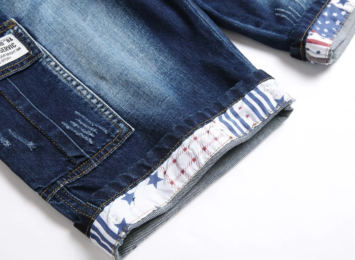 Enrica Men's Casual Printed Regular Fit Ripped Denim Shorts