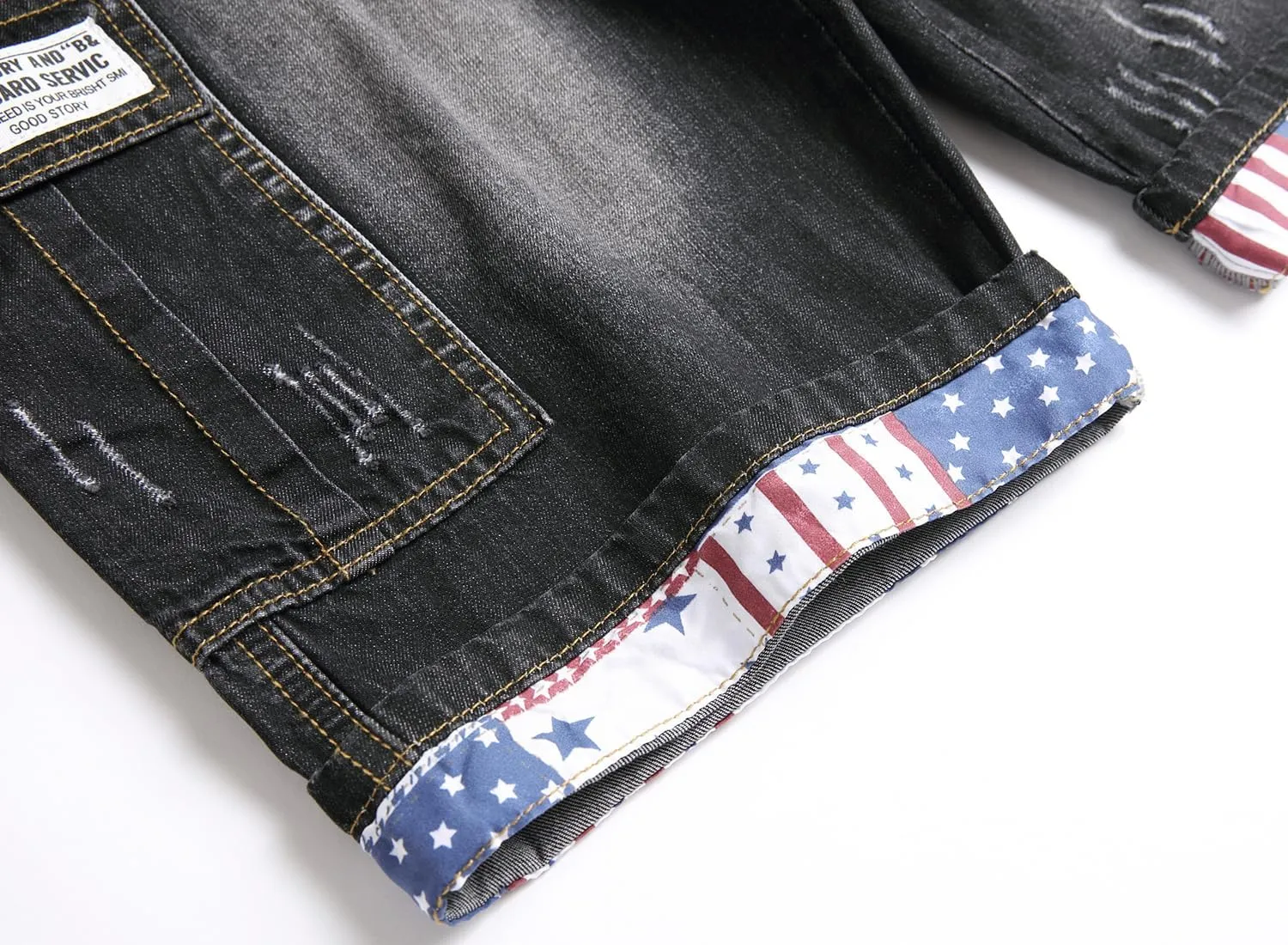 Enrica Men's Casual Printed Regular Fit Ripped Denim Shorts
