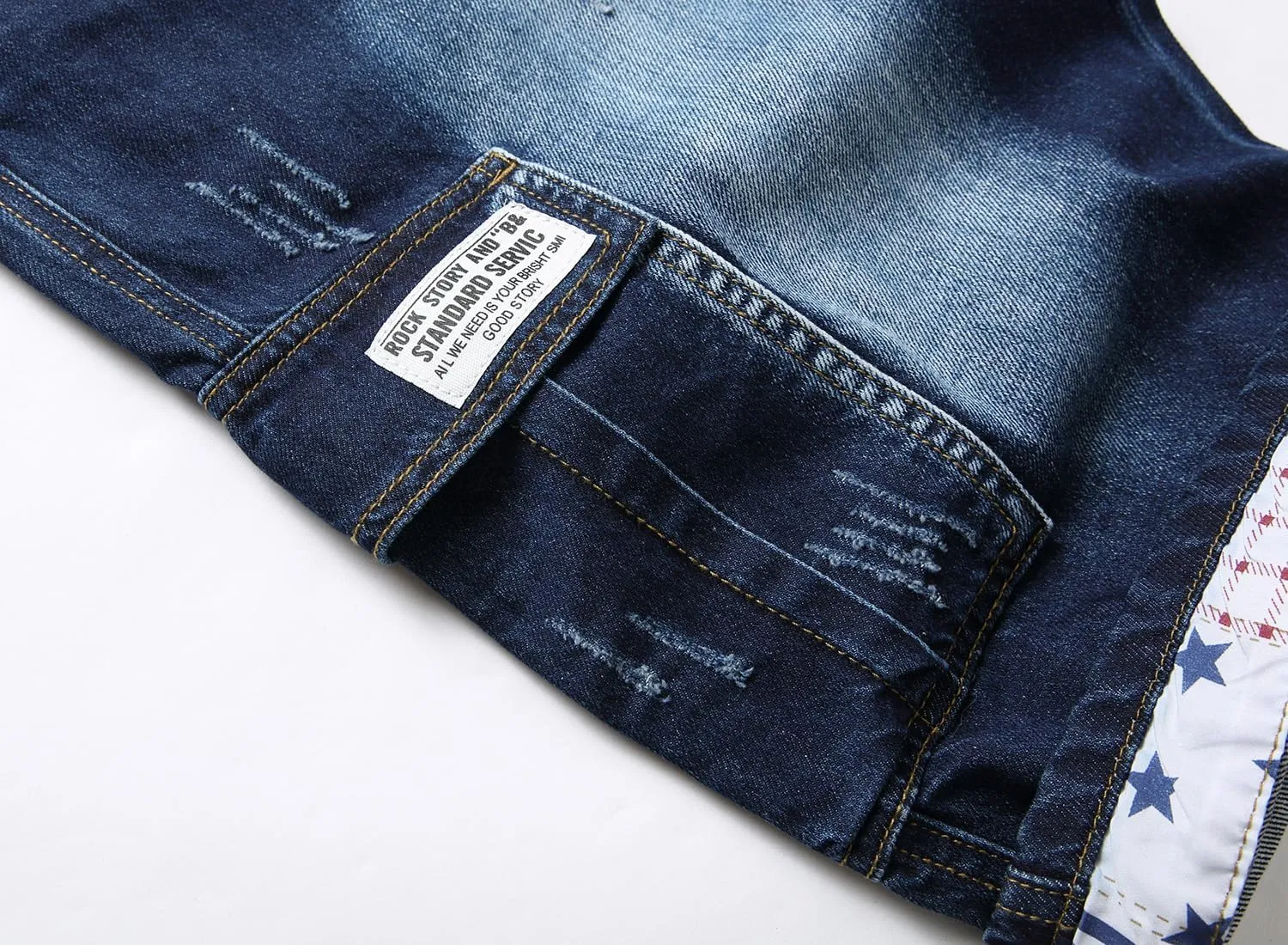 Enrica Men's Casual Printed Regular Fit Ripped Denim Shorts