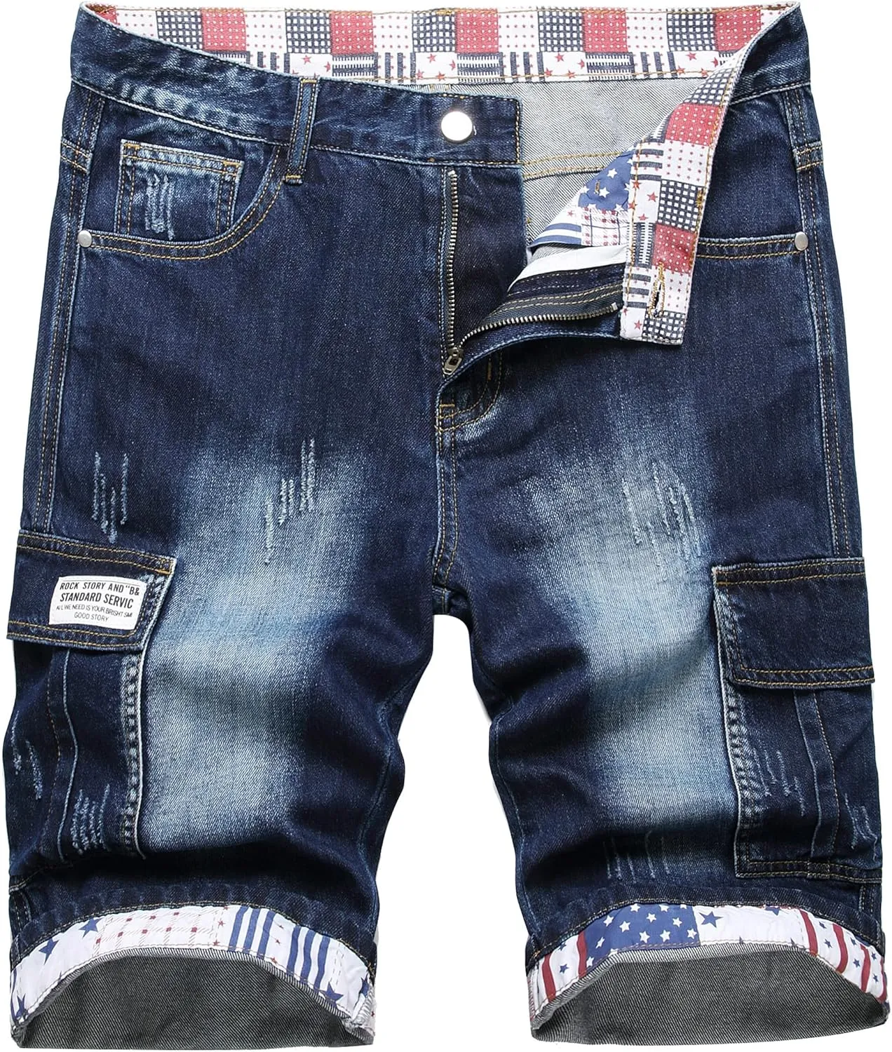 Enrica Men's Casual Printed Regular Fit Ripped Denim Shorts