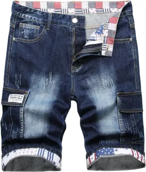 Enrica Men's Casual Printed Regular Fit Ripped Denim Shorts