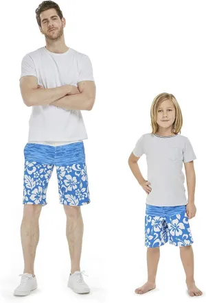 Father Son Matching Hawaiian Beach Board Shorts Swimwear Spandex in Classis Hibiscus Print