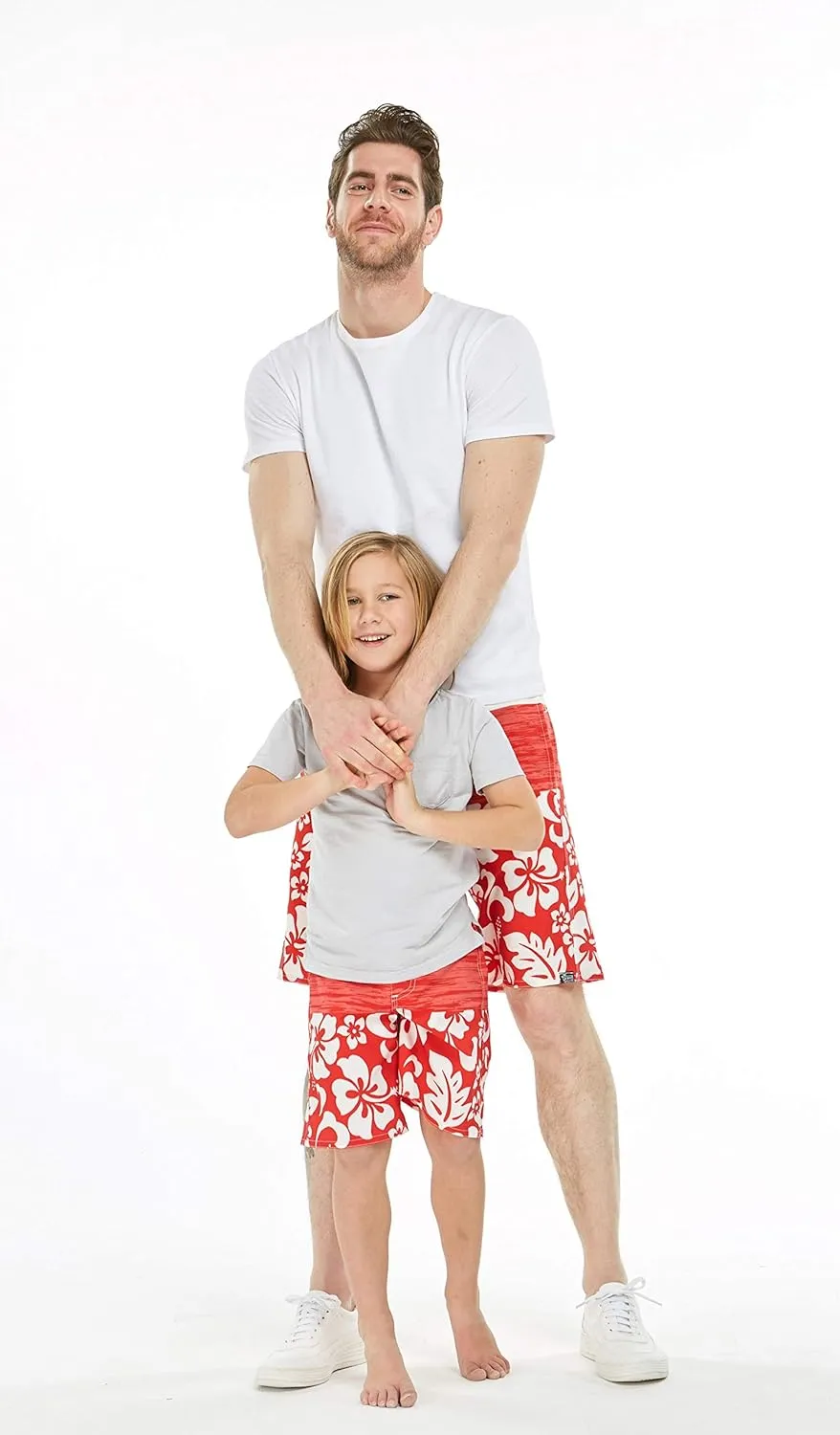 Father Son Matching Hawaiian Beach Board Shorts Swimwear Spandex in Classis Hibiscus Print