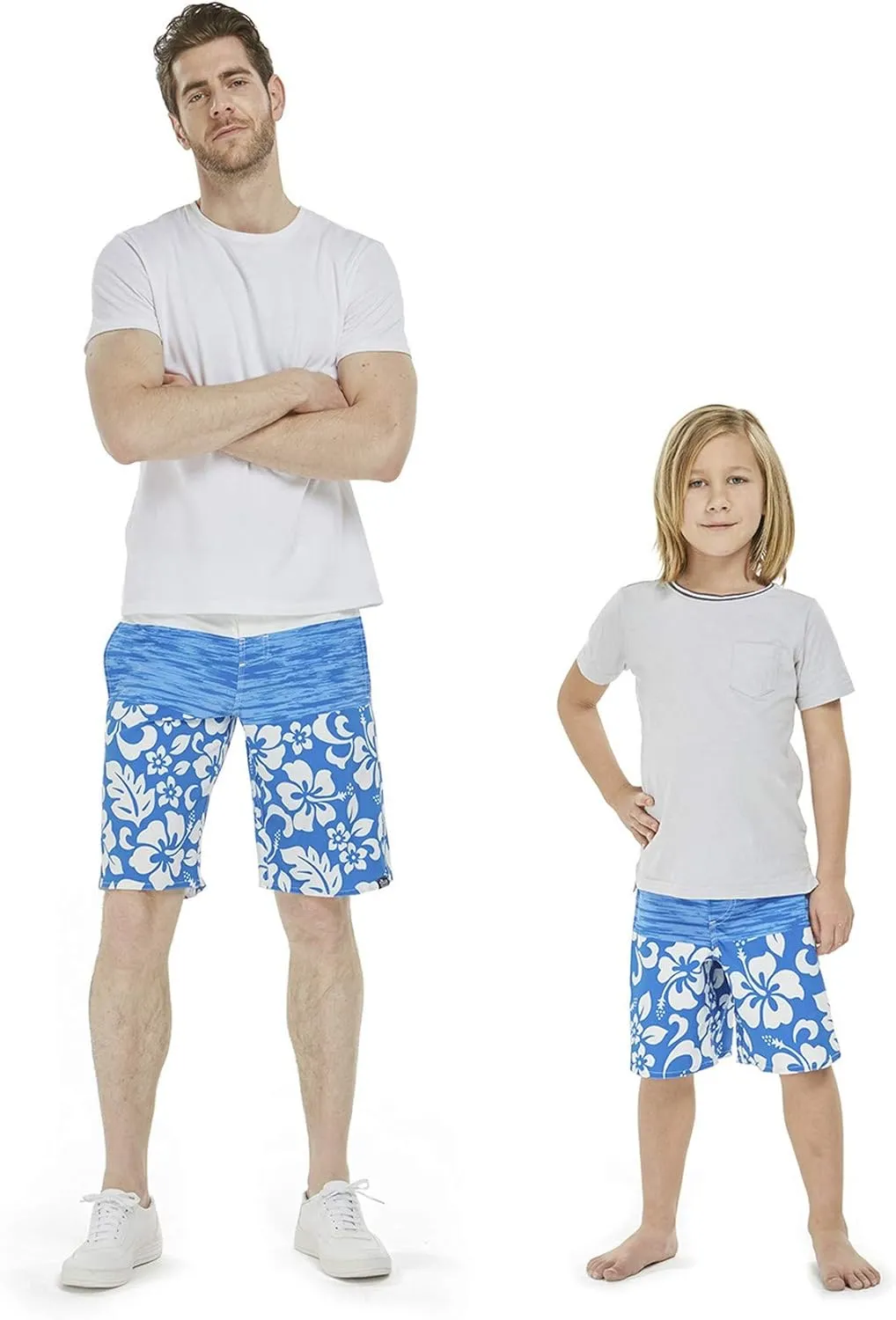 Father Son Matching Hawaiian Beach Board Shorts Swimwear Spandex in Classis Hibiscus Print