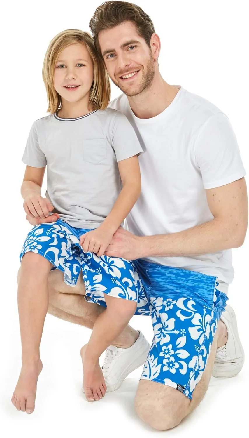 Father Son Matching Hawaiian Beach Board Shorts Swimwear Spandex in Classis Hibiscus Print