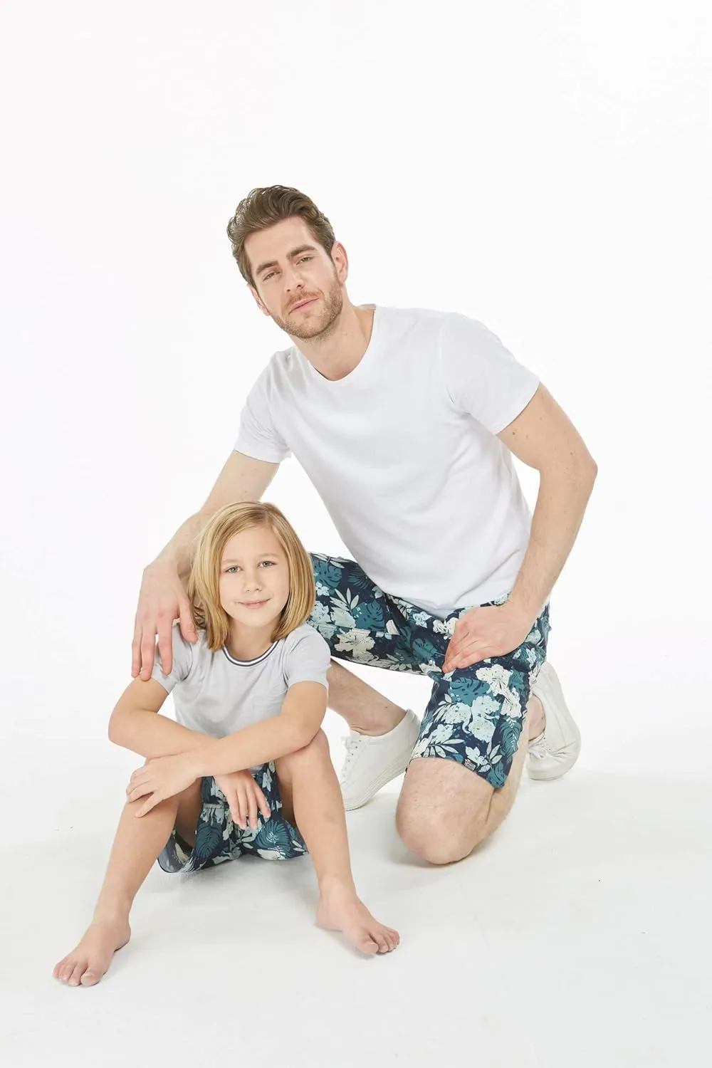 Father Son Matching Hawaiian Beach Board Shorts Swimwear Spandex in Flamingo Party