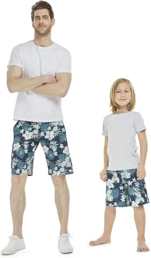 Father Son Matching Hawaiian Beach Board Shorts Swimwear Spandex in Flamingo Party