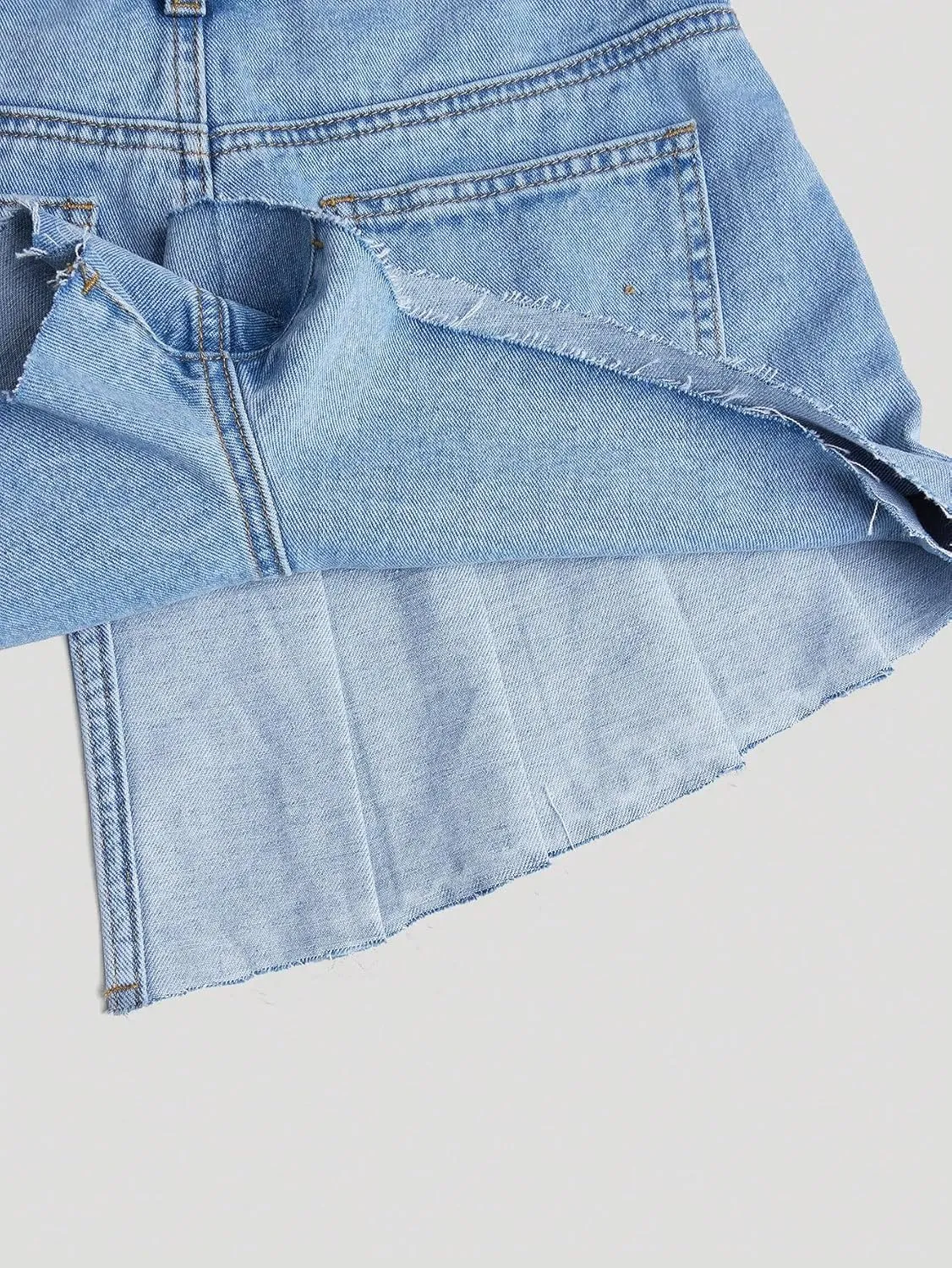 Floerns Girls Pleated Panel Wrap Asymmetrical Hem Skorts Denim Shorts