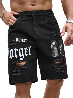 Floerns Men's Y2k Graphic Print Bermuda Jorts Grunge Distressed Denim Jean Shorts