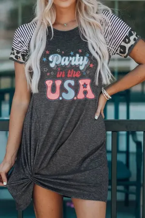 Get Ready to Party in the USA with Our Leopard Striped Sleeve Mini Dress